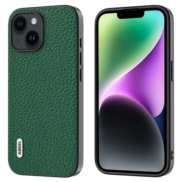 ABEEL Mobilskal till iPhone 14 Äkta Läder Litchi - Grön Grön