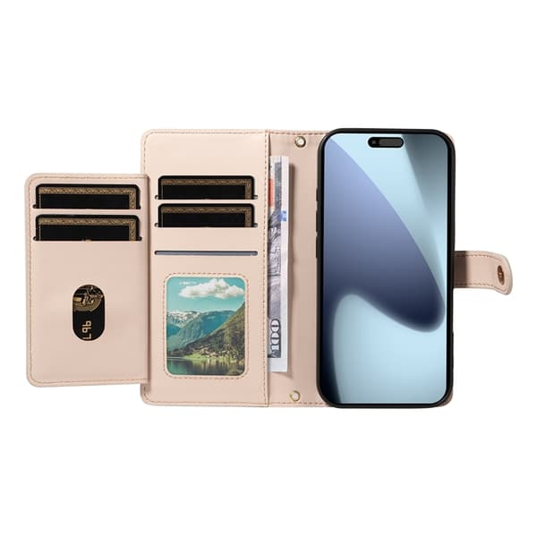 iPhone 17 Pro Plånboksfodral Rhombus Läder - Beige Beige