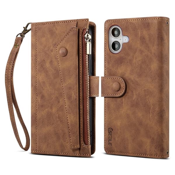 ESEBLE Star Series iPhone 16 Plånboksfodral Zipper Konstläder - Brun