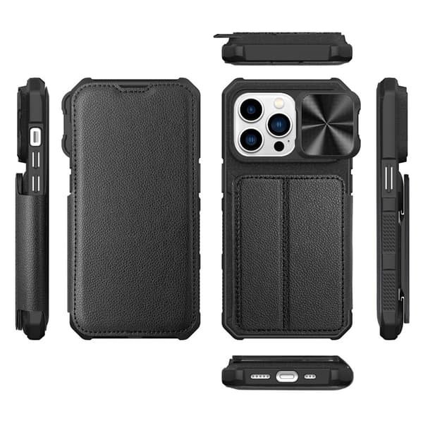iPhone 14 Plus lompakkokotelo PU-nahka iskunkestävä - musta Black