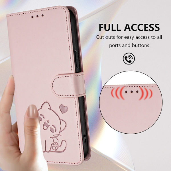 OnePlus 15 Konstläder Plånboksfodral Love Cat Pattern Imprint Rosa