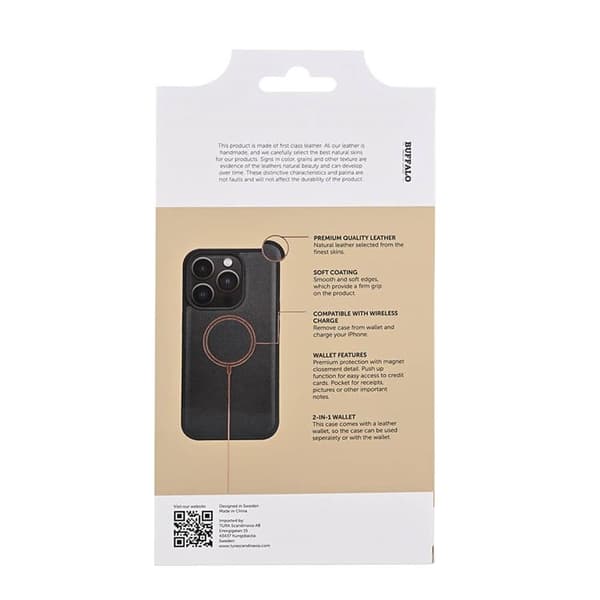 Buffalo iPhone 15 Pro Pungetui 3 Kort Magsafe - Sort Black