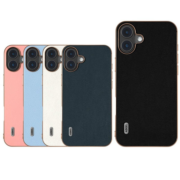 ABEEL Mobilskal till iPhone 16 Plus Electroplating Äkta Läder + TPU - Rosa