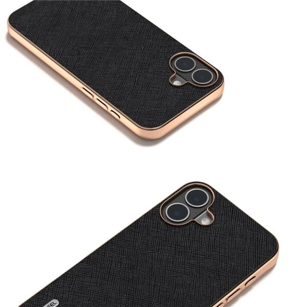 ABEEL Mobilskal till iPhone 16 Äkta Läder Electroplating - Svart Svart