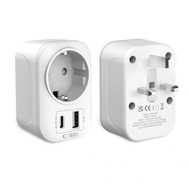 Tech-Protect Reseadapter UK till EU TA100 - Vit Vit