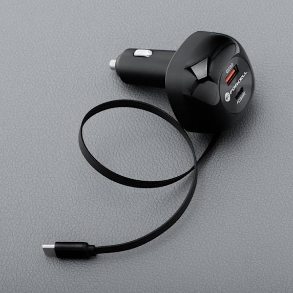 Forcell Billaddare 75W USB-C - USB-A  PD QC Retractable Kabel