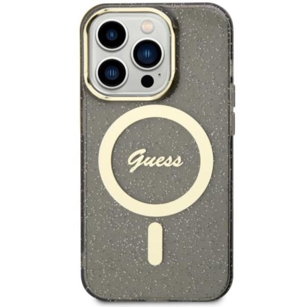 Guess iPhone 14 Pro Max matkapuhelimen suojakuori MagSafe Glitter Gold - musta