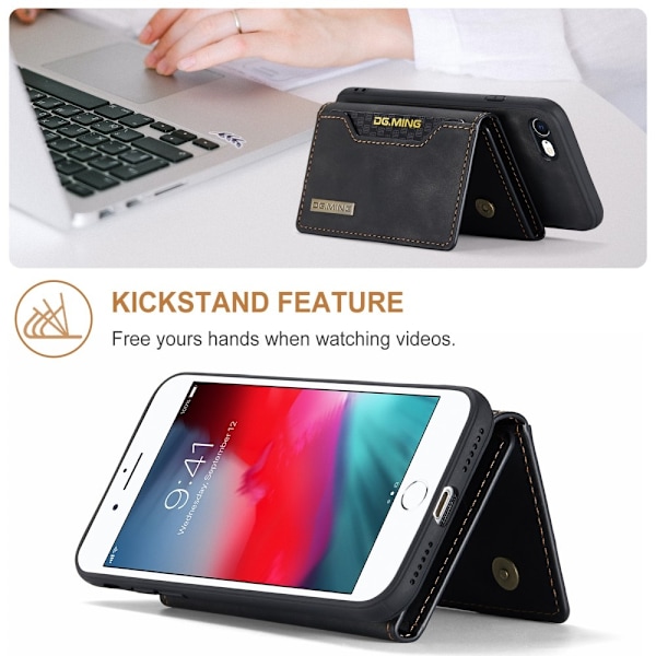 iPhone 7/8/SE 2020 Skal DG.MING Magnetic Tri-fold Wallet Med Kickstand - Svart Svart