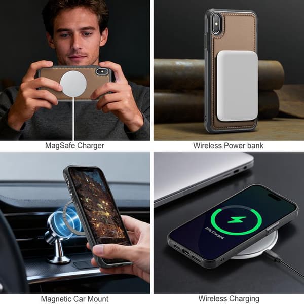 JEEHOOD iPhone X/XS Mobilskal KonstLäder MagSafe Stöd - Brun Brun