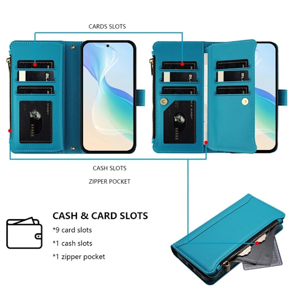 iPhone 17 Pro Plånboksfodral Zipper Med Rem - Blå Blå
