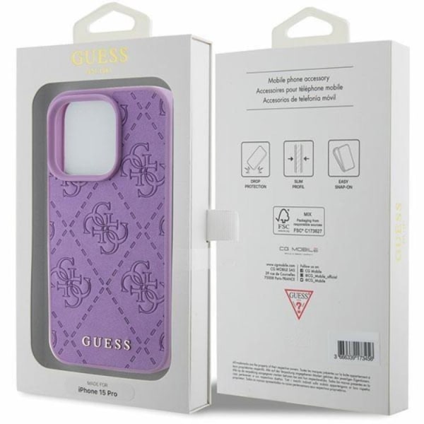 Guess iPhone 15 Pro -puhelinkotelo Nahka 4G Stamped - Lila