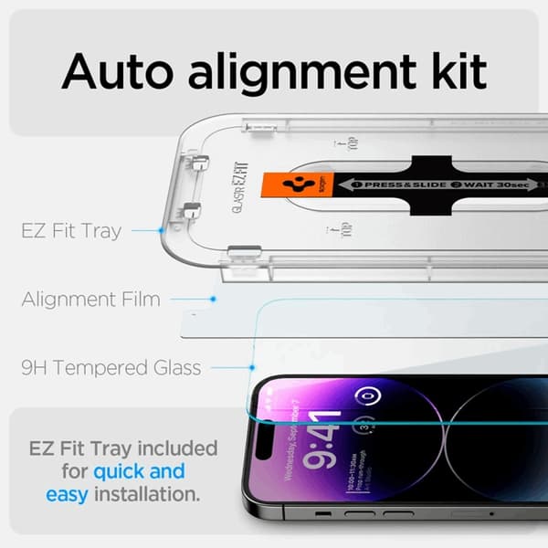 Spigen iPhone 14 Pro Härdat Glas Skärmskydd Ez-Fit 2-Pack - Clear Transparent
