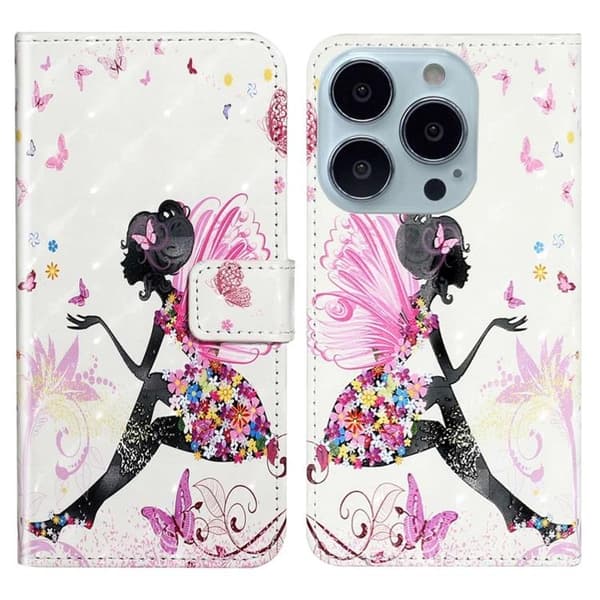 iPhone 14 Pro Plånboksfodral 3D Pattern - Girl Flerfärgad