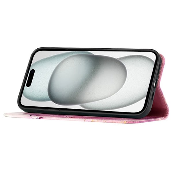 iPhone 16 Plus Plånboksfodral Marble Pattern med Rem LS001 Rosa