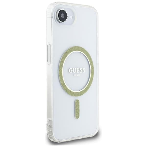 Guess Mobilskal till iPhone 16e MagSafe IML Glitter Circle - Clear Transparent