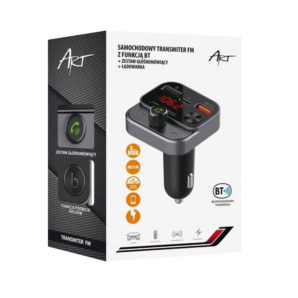 FM MP3-Sändare Bluetooth 5.0 + USB-A/Typ C 30W ART FM-84B Svart
