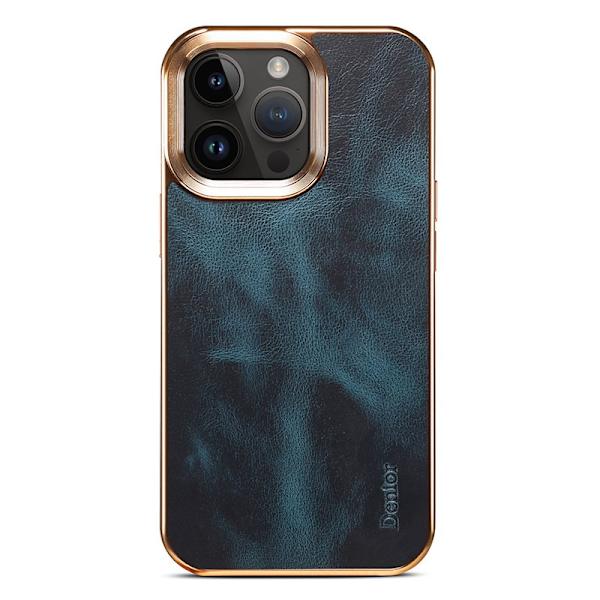 DENIOR Mobilskal till iPhone 15 Pro Max Äkta Läder + PC + TPU Blå