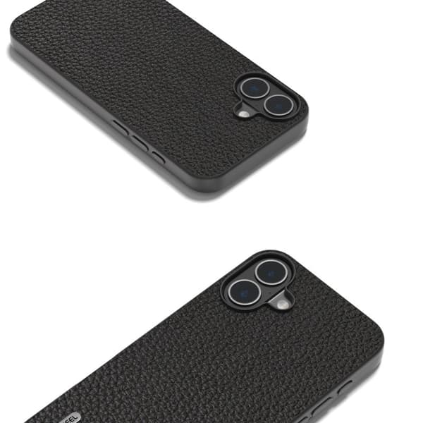 ABEEL Mobilskal till iPhone 16 TPU + Äkta Läder Skydd Svart