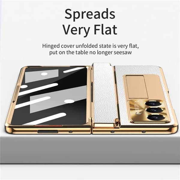Mobilskal till Galaxy Z Fold7 5G läder + PC Kickstand - Guld+Vit Guld