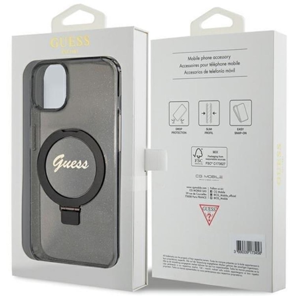 Guess Mobilskal till iPhone 15 Magsafe Ringställ Script Glitter - Svart Svart