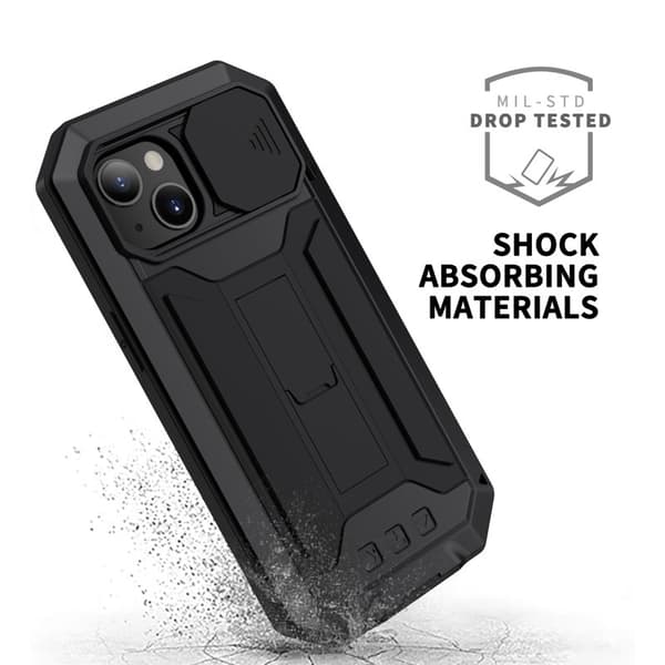 R-JUST Slide Camera Cover Mobilskal till iPhone 13 Shockproof Svart