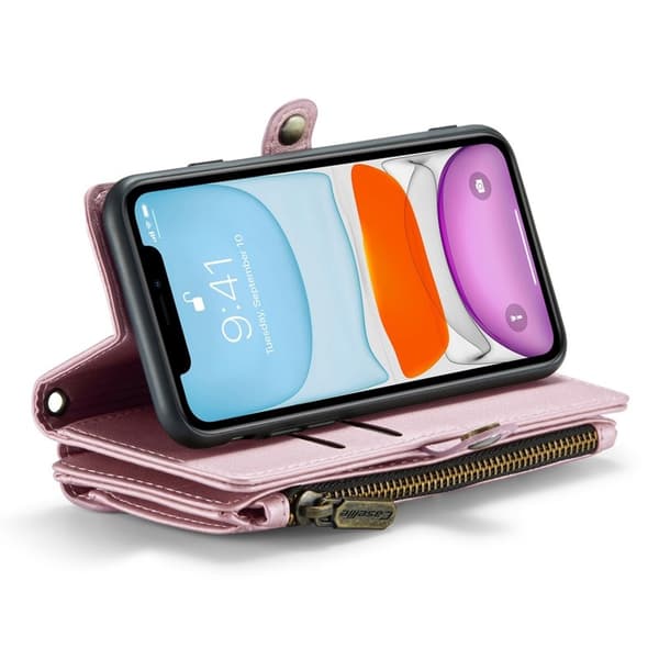 CASEME iPhone 11 Plånboksfodral Konstläder med Dragkedja - Rosa