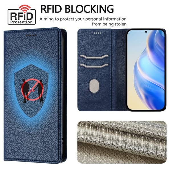 Litchi Samsung Galaxy S26 / S26 Pro Plånboksfodral Konstläder RFID Skydd - Blå