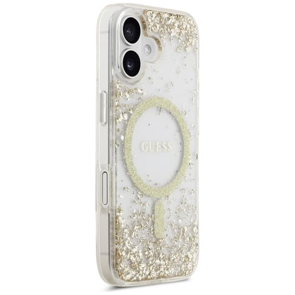 Guess Mobilskal till iPhone 17 Magsafe Resin Bottom Glitter - Guld Guld