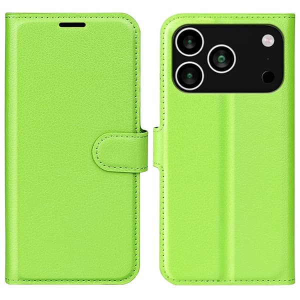 AMORUS iPhone 17 Pro Konstläder Plånboksfodral Flipstativ Litchi - Grön Grön