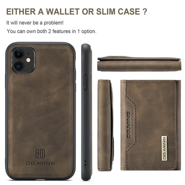 DG.MING 2-in-1 Konstläder Plånboksfodral iPhone 11 6.1 tum - Brun