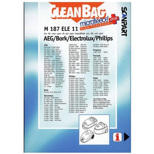 CLEANBAG Microfleece+ Støvsugerpose S-Bag Electrolux/Philips 4+1