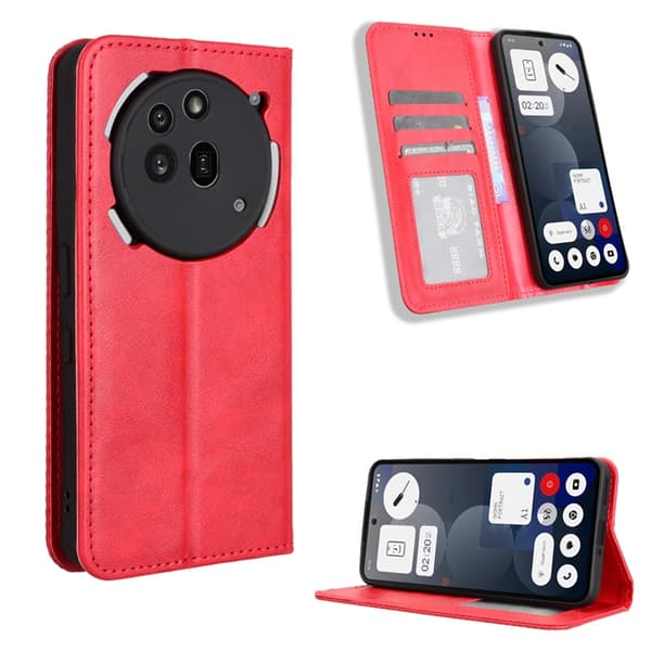 Nothing Phone (3a) Pro Plånboksfodral Retro Kickstand - Röd Röd