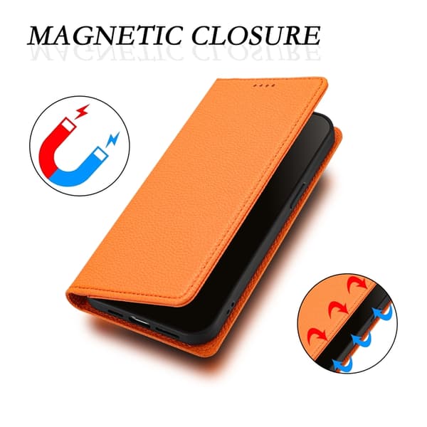 OnePlus 15 Plånboksfodral RFID-Skydd Litchi Konstläder Orange