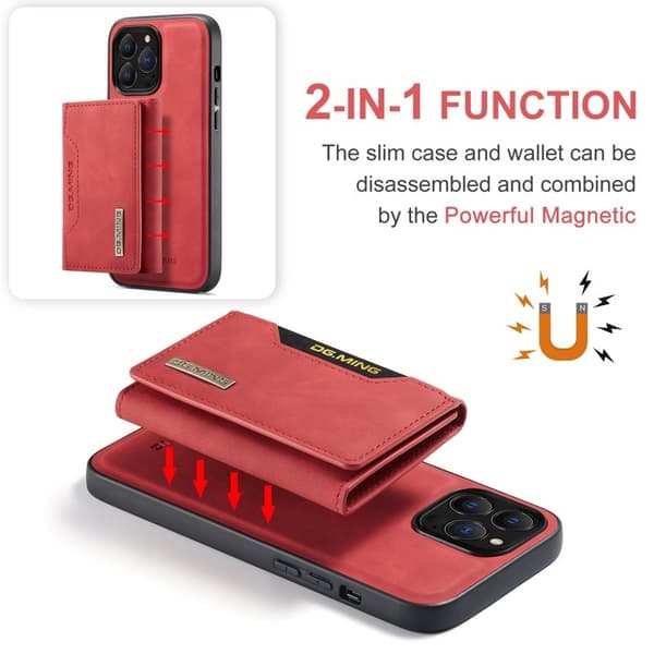 DG.MING iPhone 16 Pro Konstläder Plånboksfodral PU+PC+TPU Röd