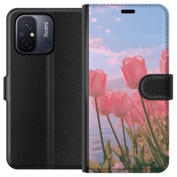 Plånboksfodral till Xiaomi Redmi 12C med Rosa Tulpaner
