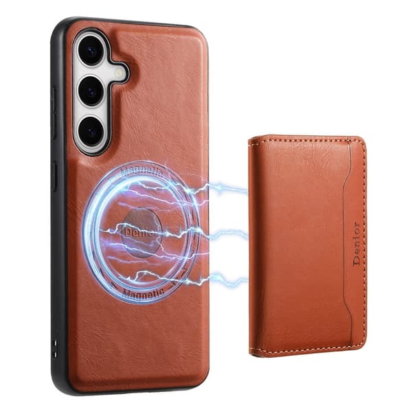 DENIOR Samsung Galaxy S24 Magnetiskt Konstläder Plånboksfodral med Ställ - Brun