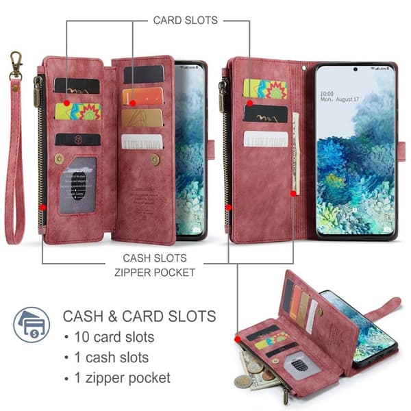 CASEME Konstläder Plånboksfodral för Samsung Galaxy S20 Plus - Röd