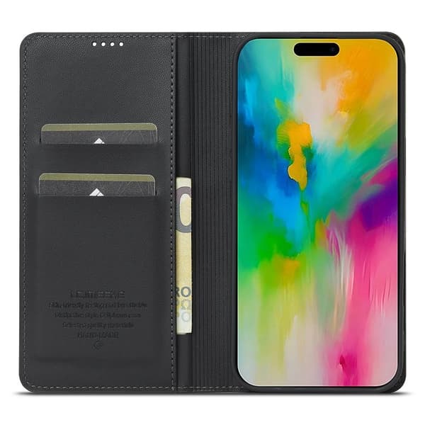 LC.IMEEKE L1 Series iPhone 16 Pro Max Plånboksfodral Konstläder - Svart