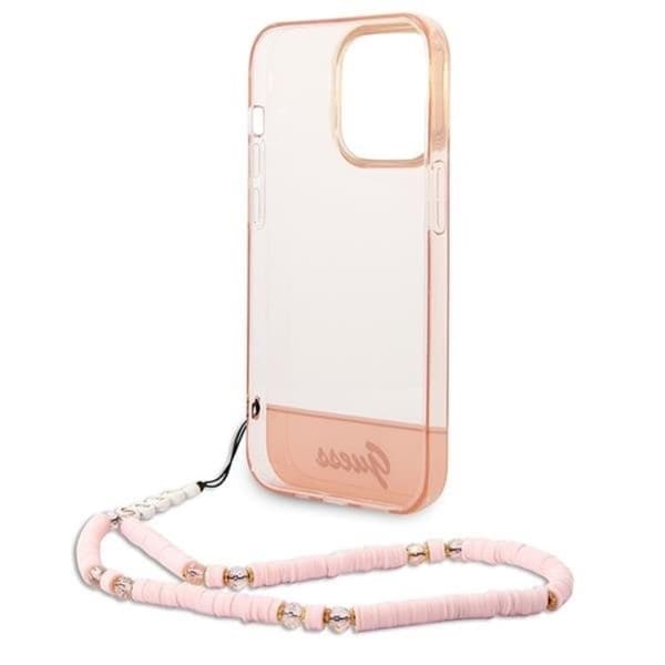 GUESS iPhone 14 Pro Skal Translucent Pearl Strap - Rosa Rosa