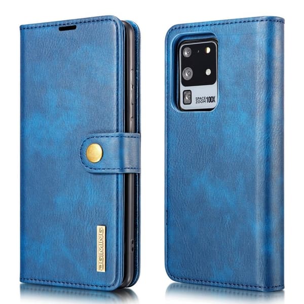 DG.MING 2-i-1 Läder Plånboksfodral + PC Baksida för Samsung Galaxy S20 Ultra Blå