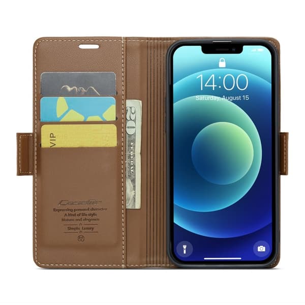 CASEME Plånboksfodral Konstläder för iPhone 12/12 Pro - Brun