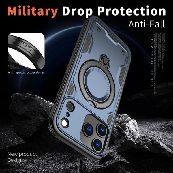 Mobilskal till iPhone 17 Pro Plast Militärskydd Med Ställ - Blå