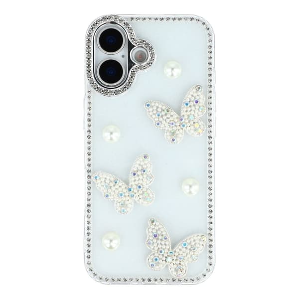 Mobilskal till iPhone 17 Rhinestone Edge Pearl Butterfly Transparent