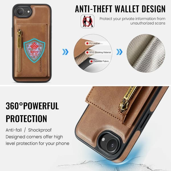 DG.MING M5 Series Mobilskal till iPhone 16e Magnetiskt Konstläder Brun