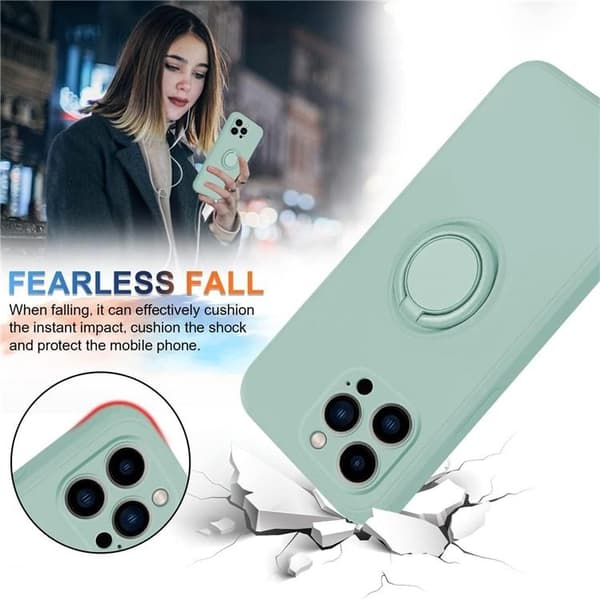 Mobilskal till iPhone 15 Pro Ringhållare Liquid Silikon - Cyan