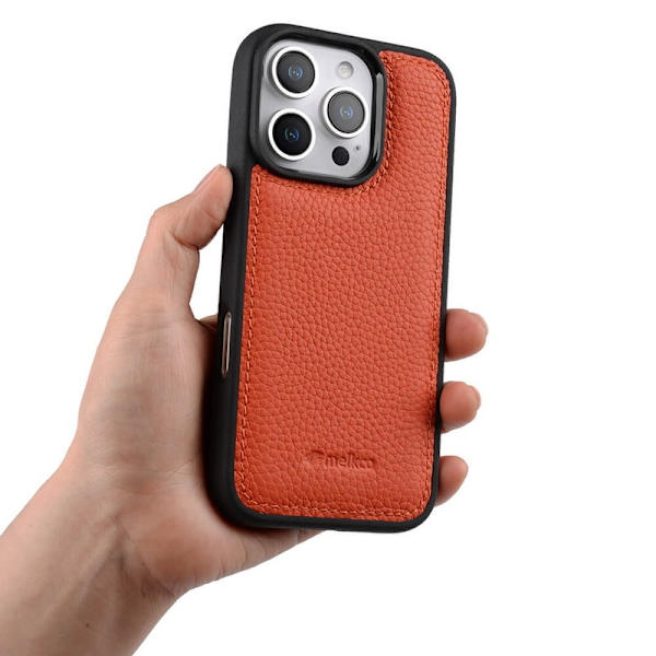 MELKCO Mobilskal till iPhone 16 Pro Max Äkta Läder PC - Orange