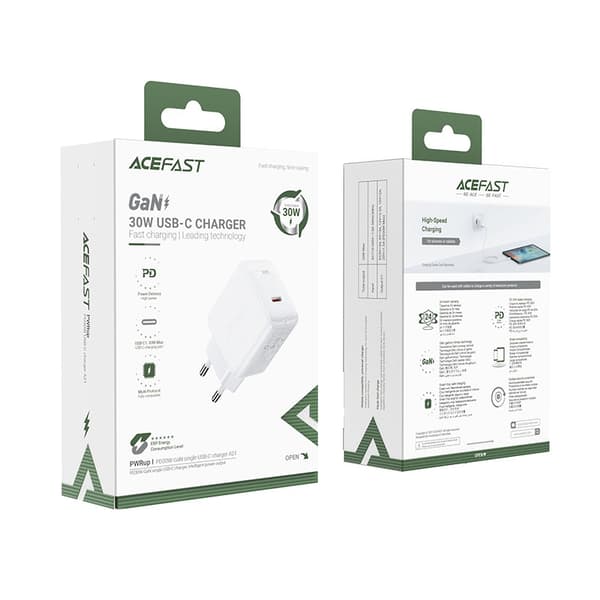 Acefast GaN Väggladdare USB-C 30W - Vit Vit