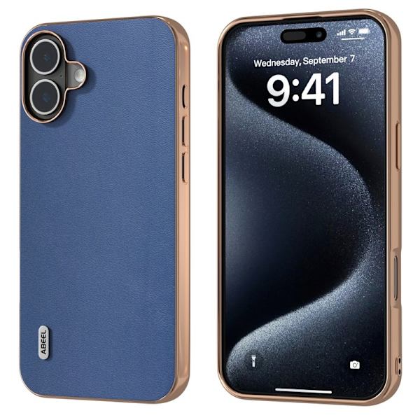 ABEEL Mobilskal till iPhone 16 Electroplating Äkta Äkta Läder - Blå