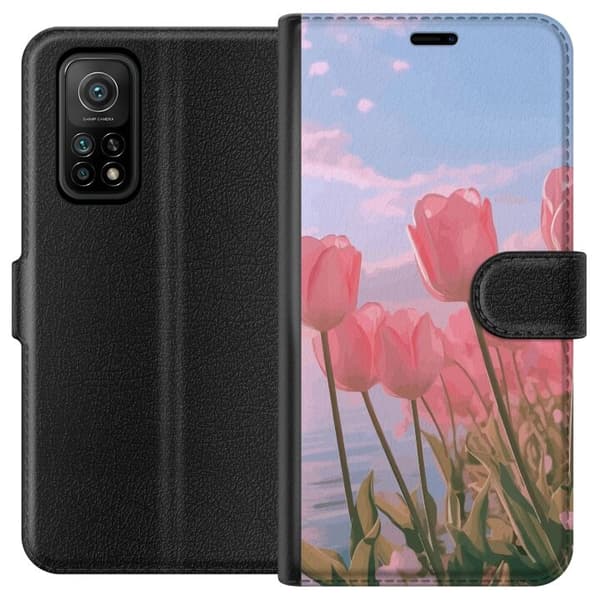 Pung Taske til Xiaomi Mi 10T 5G med lyserøde tulipaner