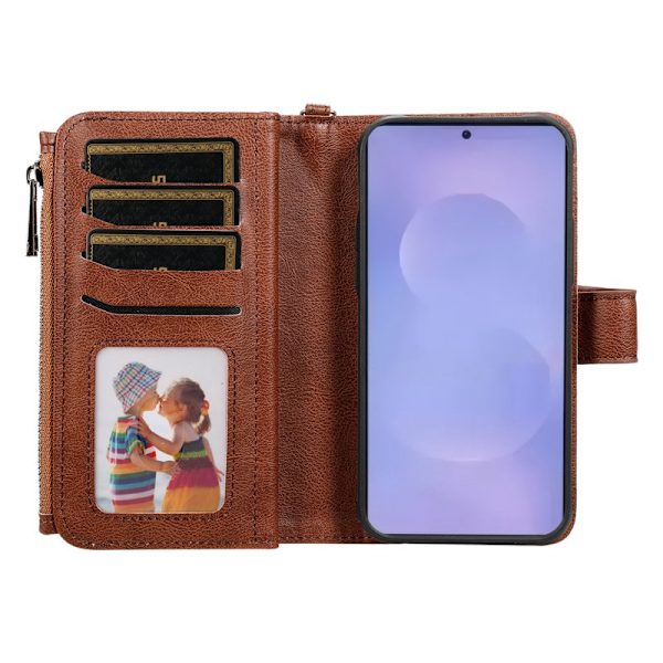 Plånboksfodral för Samsung Galaxy S26 Plus Magnetiskt Konstläder - Brun